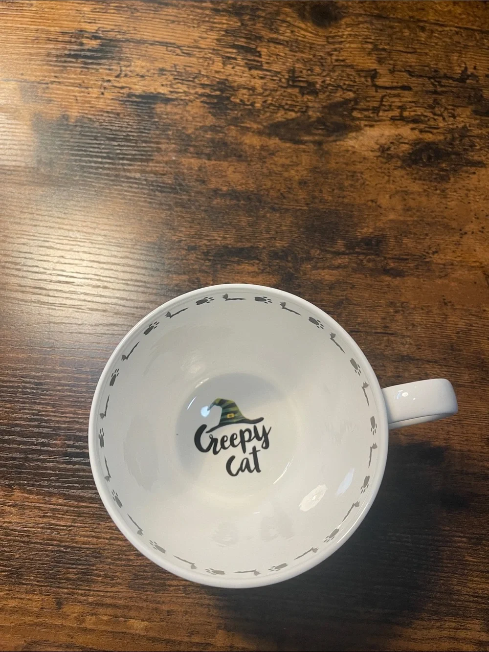 Halloween Cat Ceramic Coffee Mug - White with Green Accent